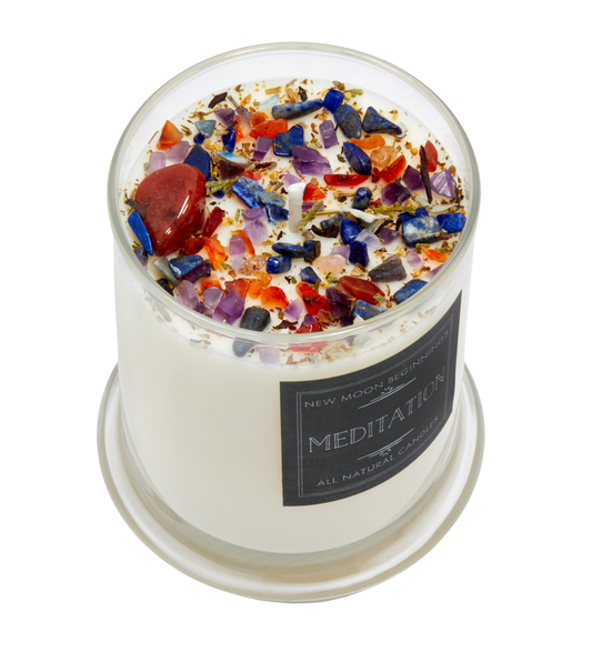 Meditation Candle - Herb, Flower, & Crystal Candles: 7.75oz Round Glass