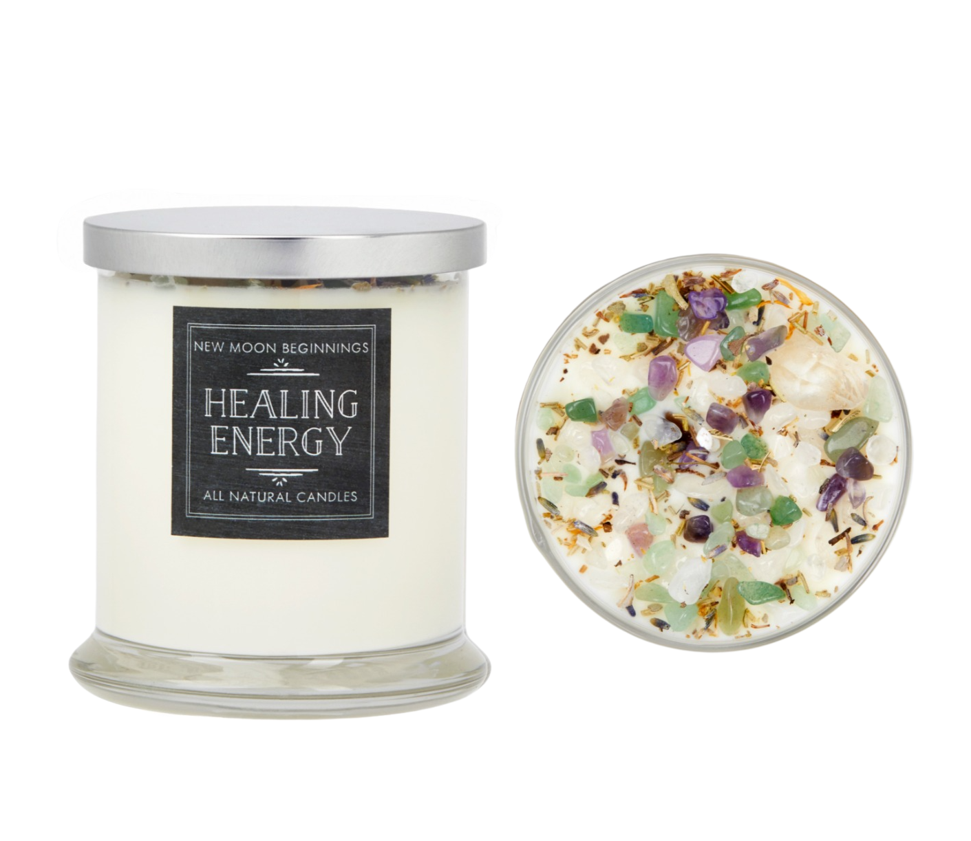 Healing Energy Candle - Herb, Flower, & Crystal Candles: 7.75 oz Glass Jar