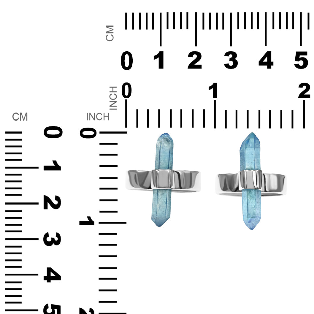 Starborn Aqua Aura Quartz Crystal with Silver Band Ring in Sterling Silver