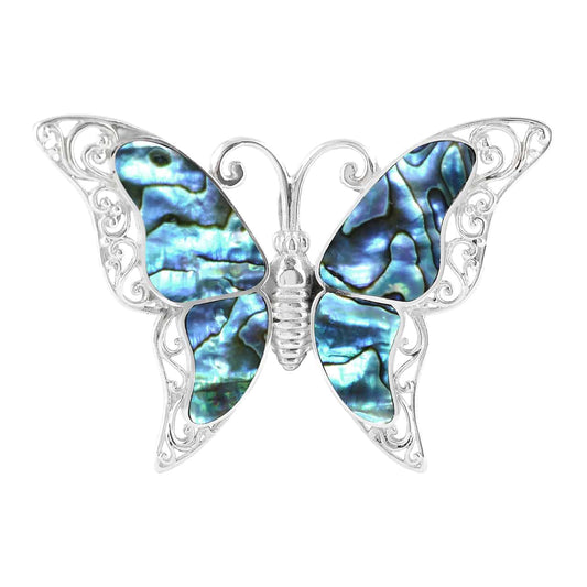 Starborn Abalone Shell Large Butterfly Pendant Pin in Sterling Silver