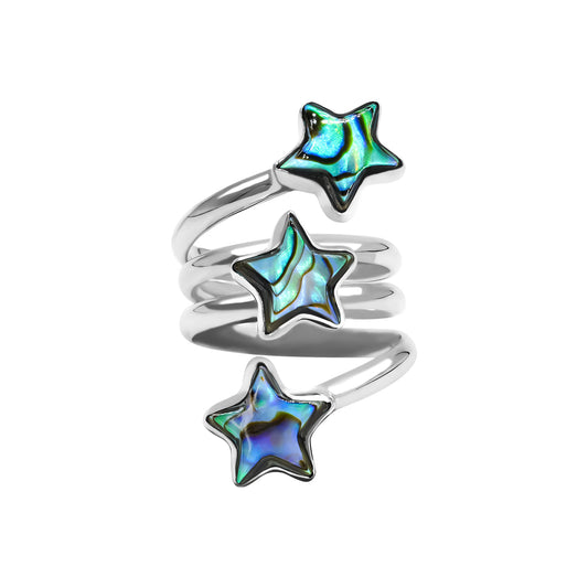 Starborn Abalone Shell 3-Star Spiral Ring in Fine Sterling Silver