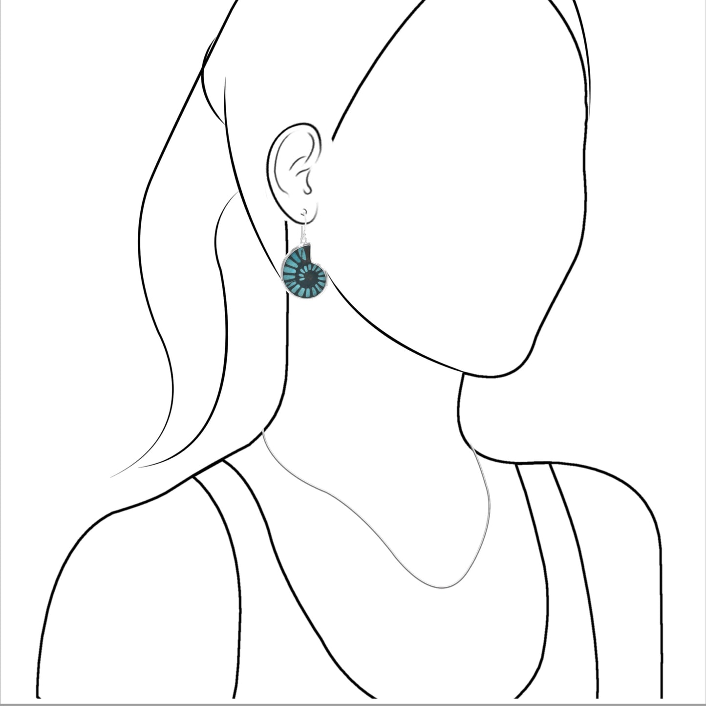 Starborn Turquoise Inlaid Black Ammonite Earrings in Sterling Silver