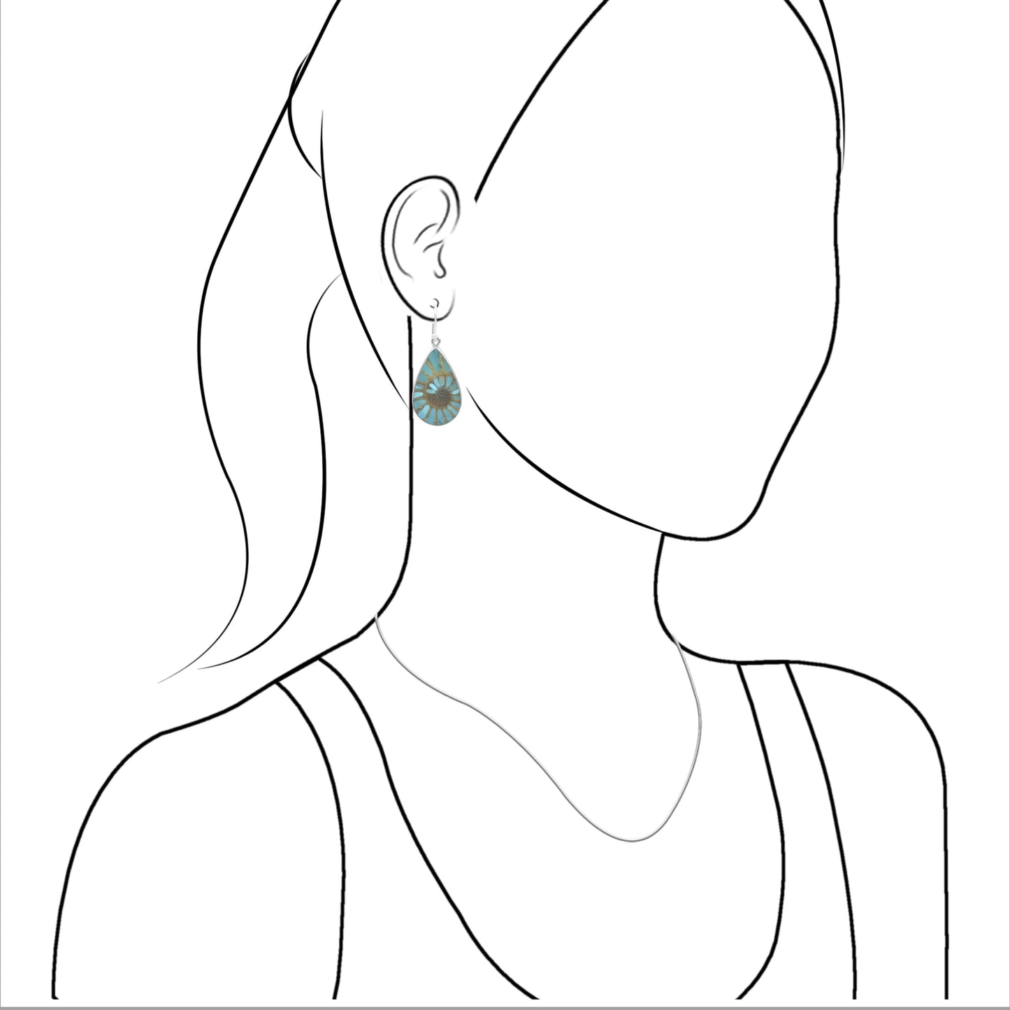 Starborn Ammonite with Turquoise Inlay Pear-Shaped Earrings in Sterling Silver