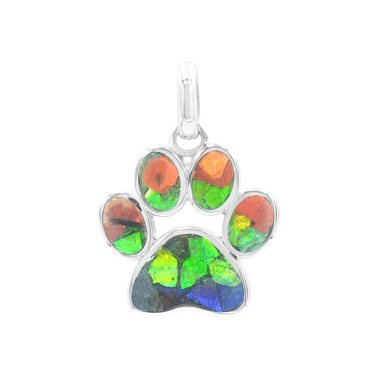 Starborn Ammolite Inlay Paw Print Pendant in Sterling Silver