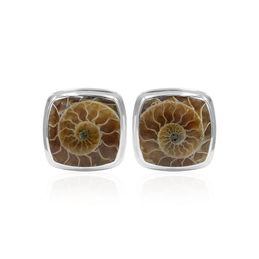 Starborn Sterling Silver Cushion-Cut Fossilized Ammonite Cuff Links