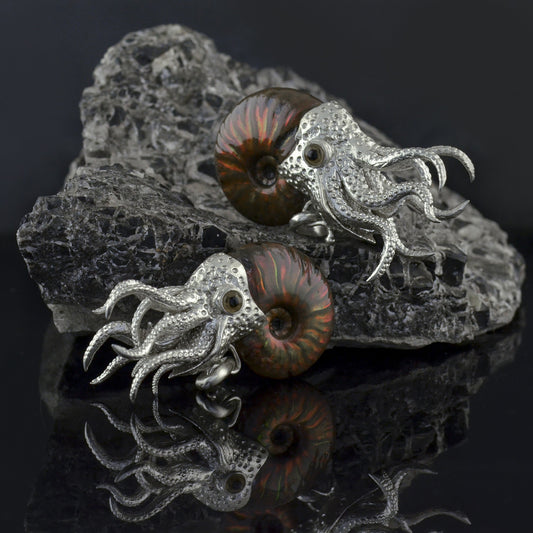 Starborn Nautilus Ammonite with Silver Tentacles Pendant in Sterling Silver