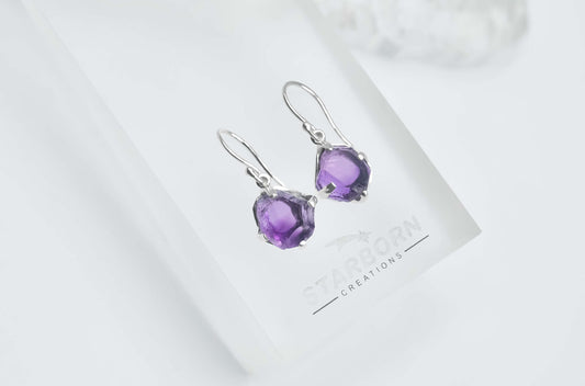 Starborn Amethyst Crystal Drop Earrings in Sterling Silver