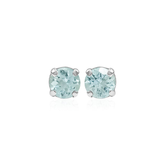 Starborn Aquamarine Faceted Round 5mm Post Earrings in Sterling Silver