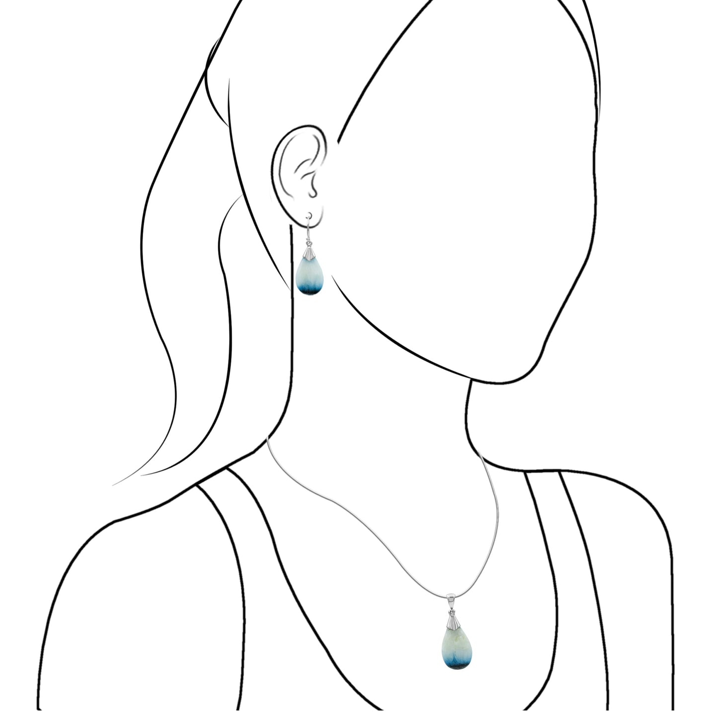 Starborn Blue Ice Glacierite Sterling Silver Pendant and Earring Set - Pear Shaped