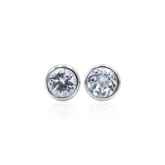 Starborn Danburite Faceted Round 4mm Bezel Set Post Style Earrings in Sterling Silver
