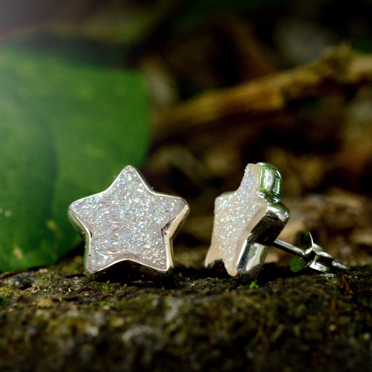 Starborn Drusy Quartz Star Post Earrings in Sterling Silver