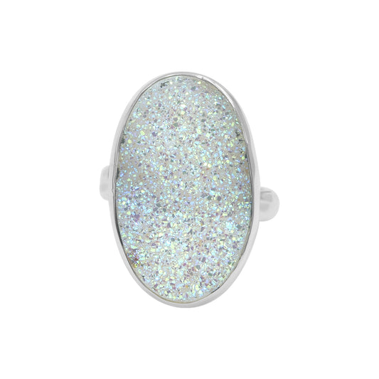 Starborn Iridescent Quartz Drusy Oval Ring in Sterling Silver
