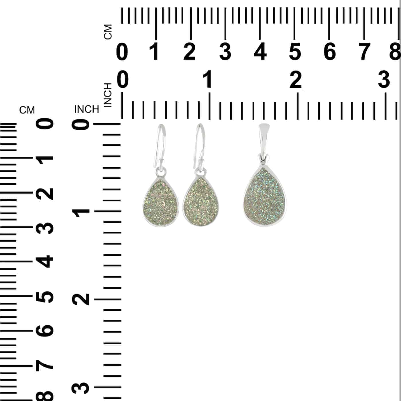 Starborn Aura Quartz Drusy Pendant and Earring Set in Sterling Silver