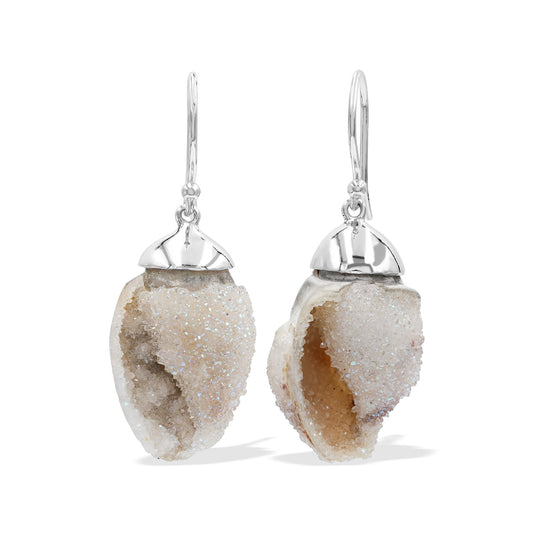 Starborn Fossilized Drusy Shell Cap Setting Style Earring in Sterling Silver