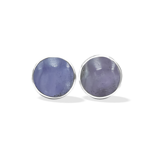 Starborn Fluorescent Hackmanite Round Cabochon Post Style Earrings in Sterling Silver