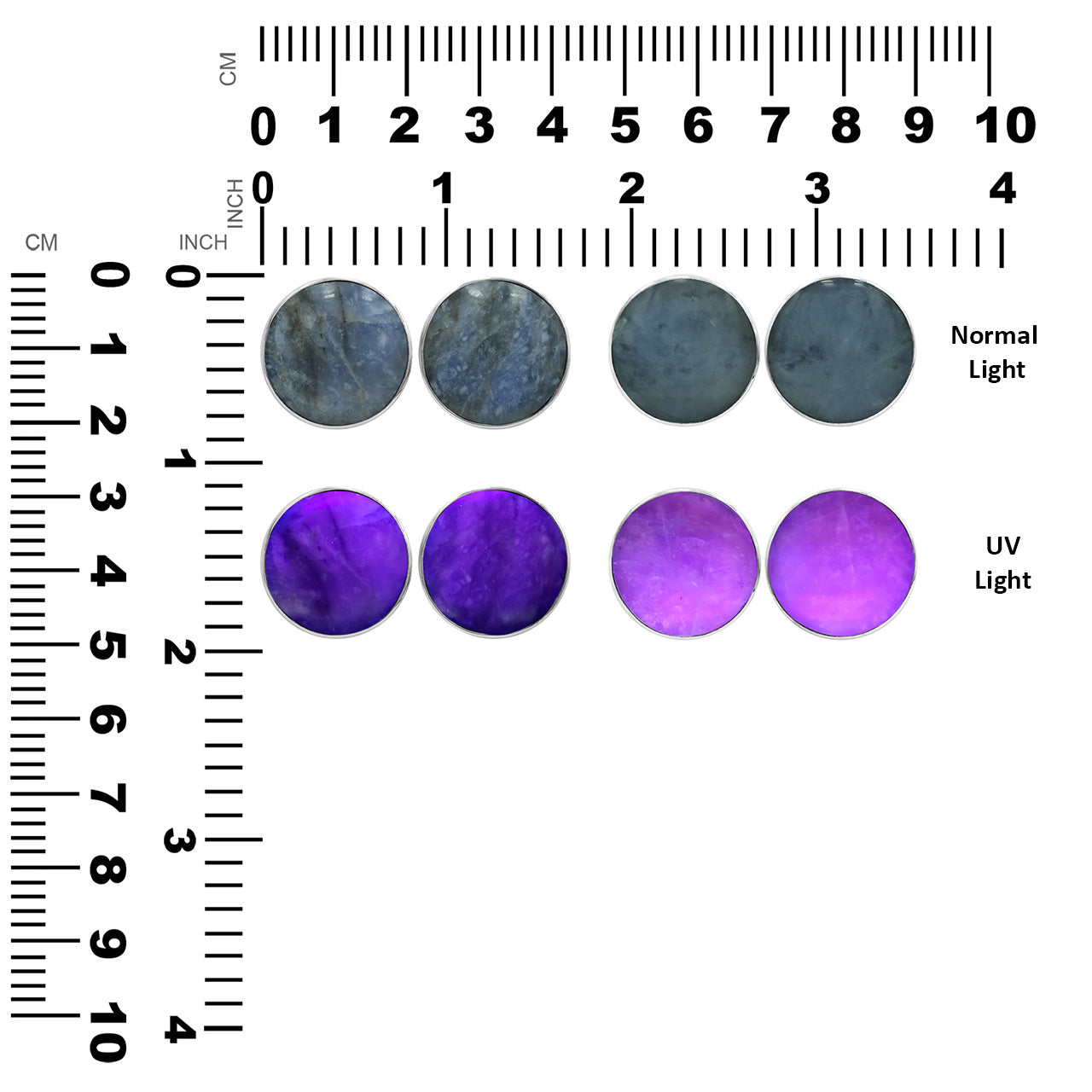 Starborn Fluorescent Hackmanite Round Cabochon Post Style Earrings in Sterling Silver