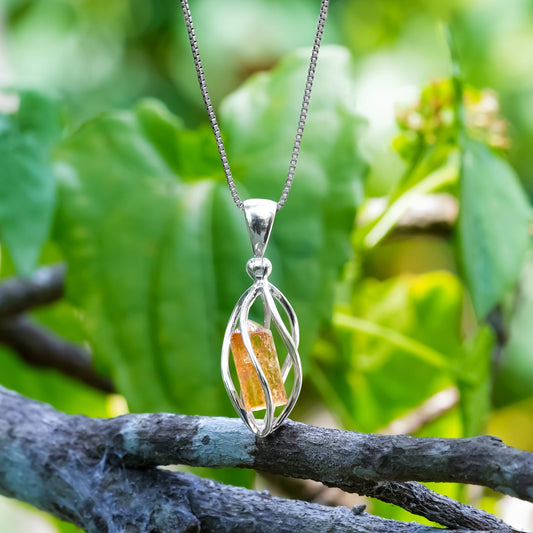 Starborn Imperial Topaz Crystal Spiral Cage Pendant in Sterling Silver