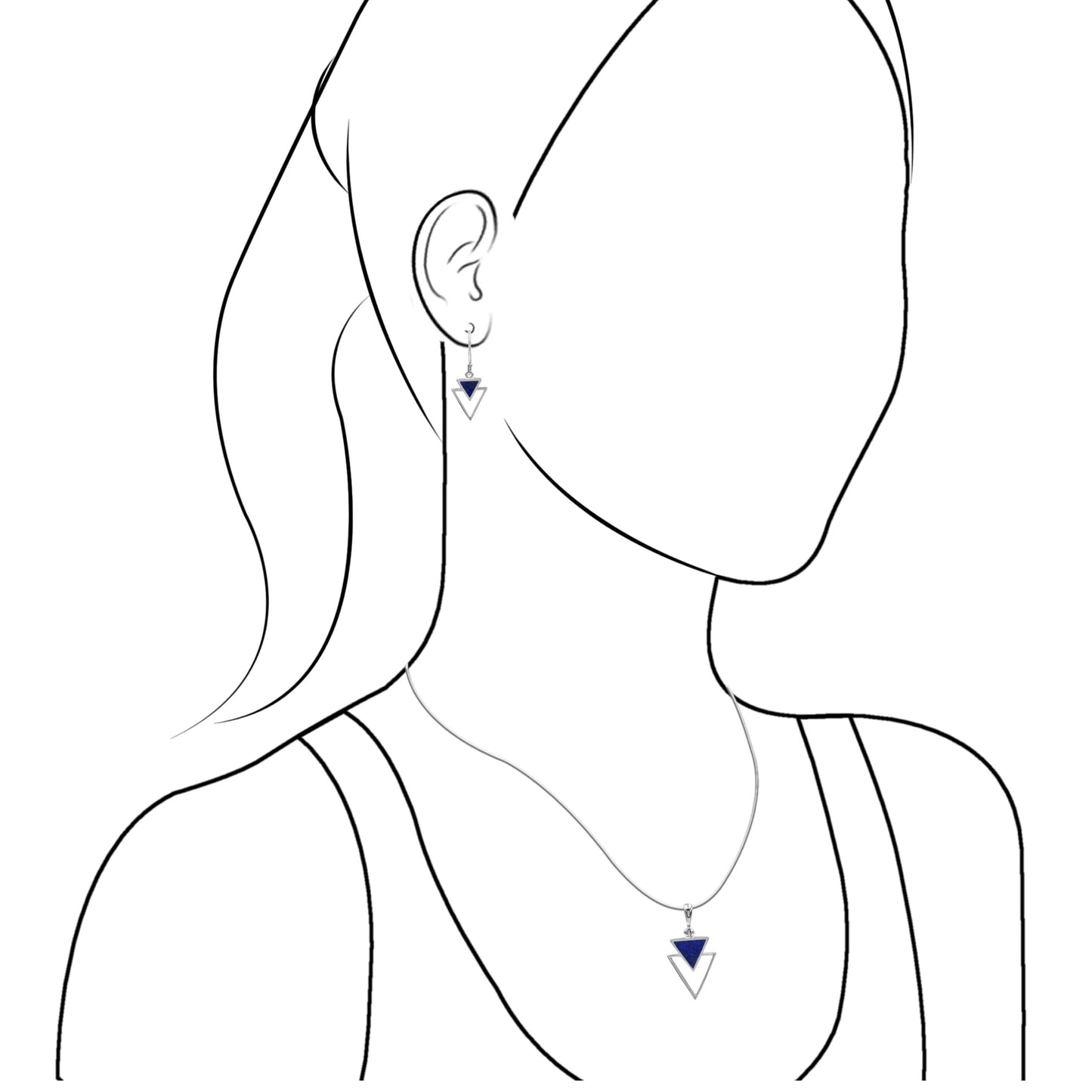 Starborn Lapis Lazuli Triangle Stacked Pendant and Earring Set in Sterling Silver