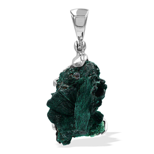 Starborn Natural Raw Malachite Prong Set Pendant in Sterling Silver