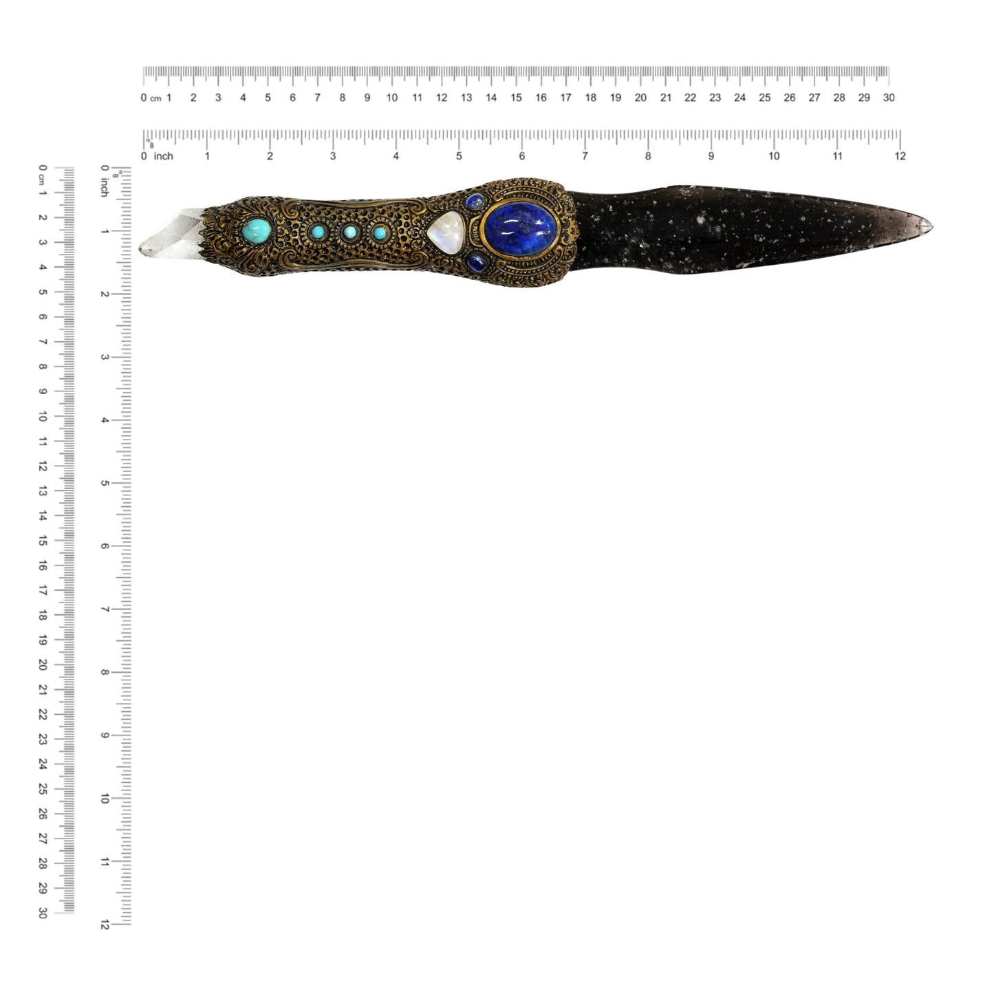 Starborn Galaxy Obsidian Decorative Wand with a Carved Clay Handle