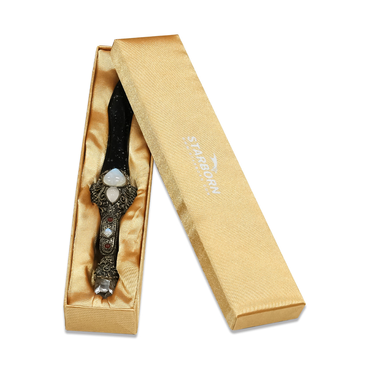Starborn Decorative Wand Features Galaxy Obsidian with Clay Carving Handle