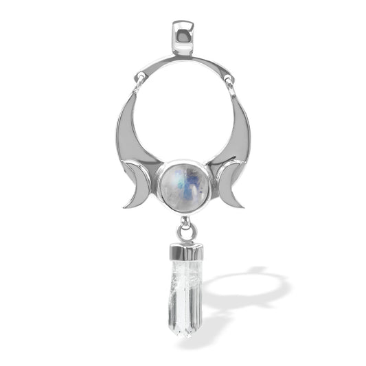 Starborn Danburite Crystal & Rainbow Moonstone Pendant in Sterling Silver