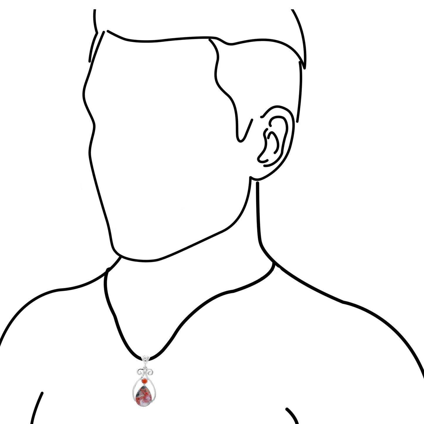 Starborn Magma Chalcedony with Faceted Carnelian Scrollwork Pendant in Sterling Silver