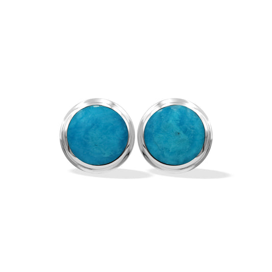 Starborn High Grade Peruvian Blue Opal Round 8 mm Double Bezel Set Post Earrings in Sterling Silver