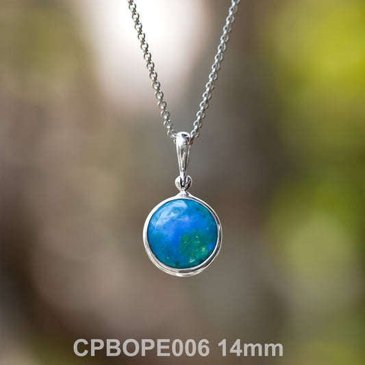 Starborn Peruvian Blue Opal Round Pendant in Sterling Silver