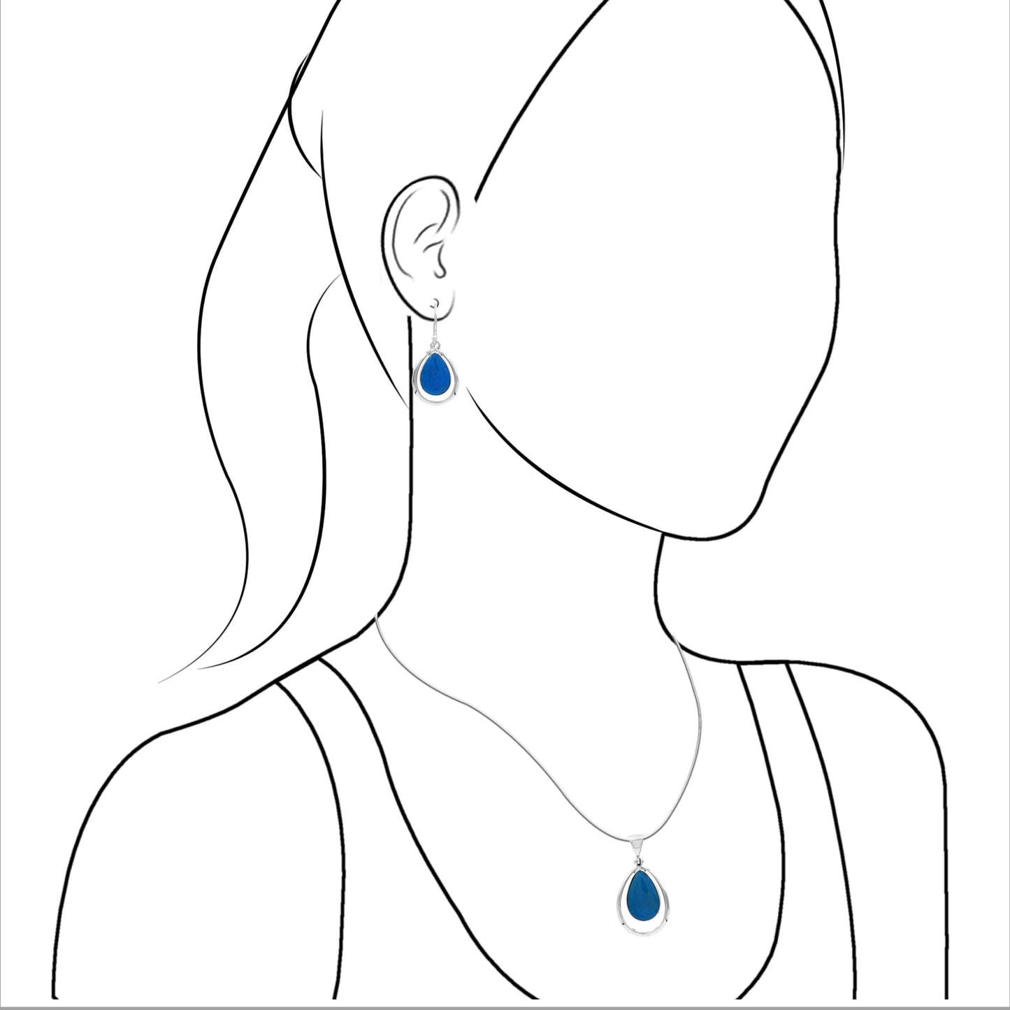 Starborn Peruvian Blue Opal Pear-Shaped Wire Frame Pendant and Earring Set in Sterling Silver