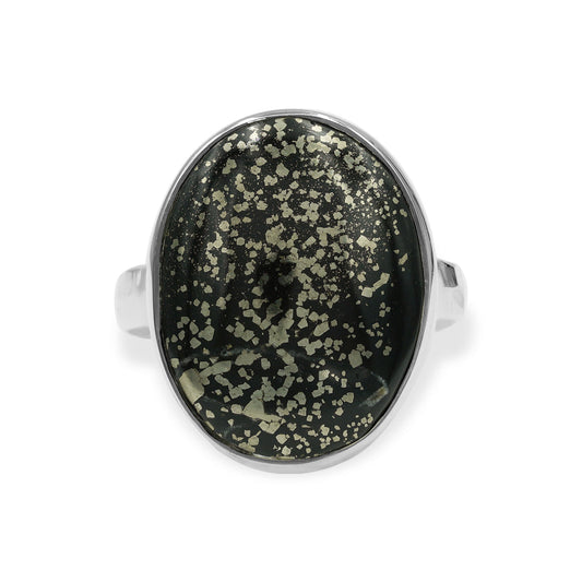Starborn Pyrite Schist Oval Ring in Sterling Silver