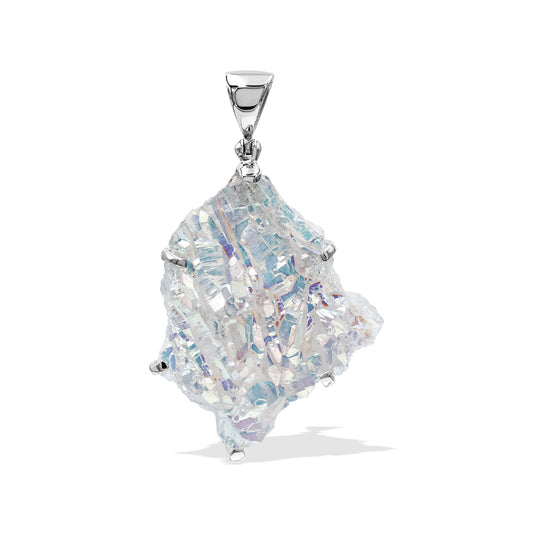 Starborn Angel Aura Quartz Crystal Prong Set Pendant in Sterling Silver