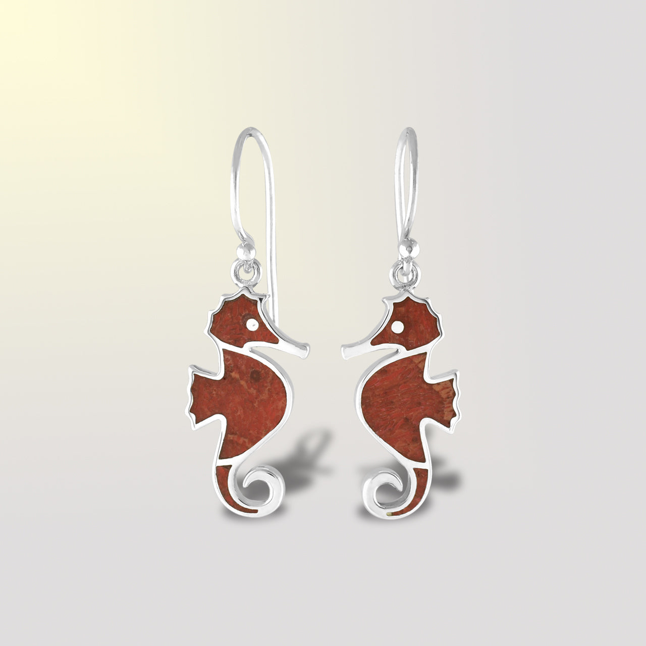 Starborn Red Coral Seahorse Earrings in Sterling Silver