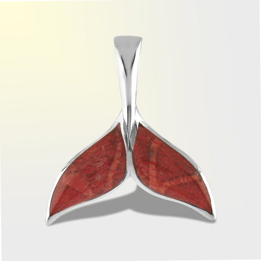 Starborn Red Coral Whale Tail Pendant in Sterling Silver