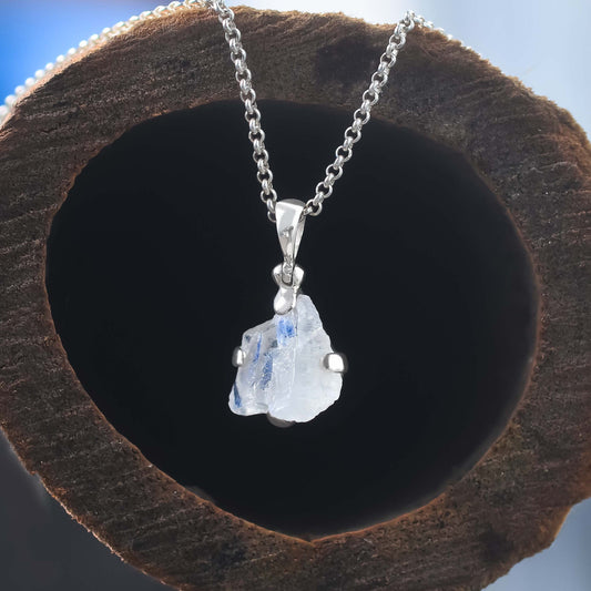 Starborn Rough Rainbow Moonstone Pendant in Sterling Silver