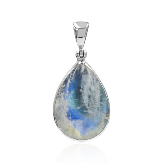 Starborn Rainbow Moonstone Pear Pendant in Fine Sterling Silver