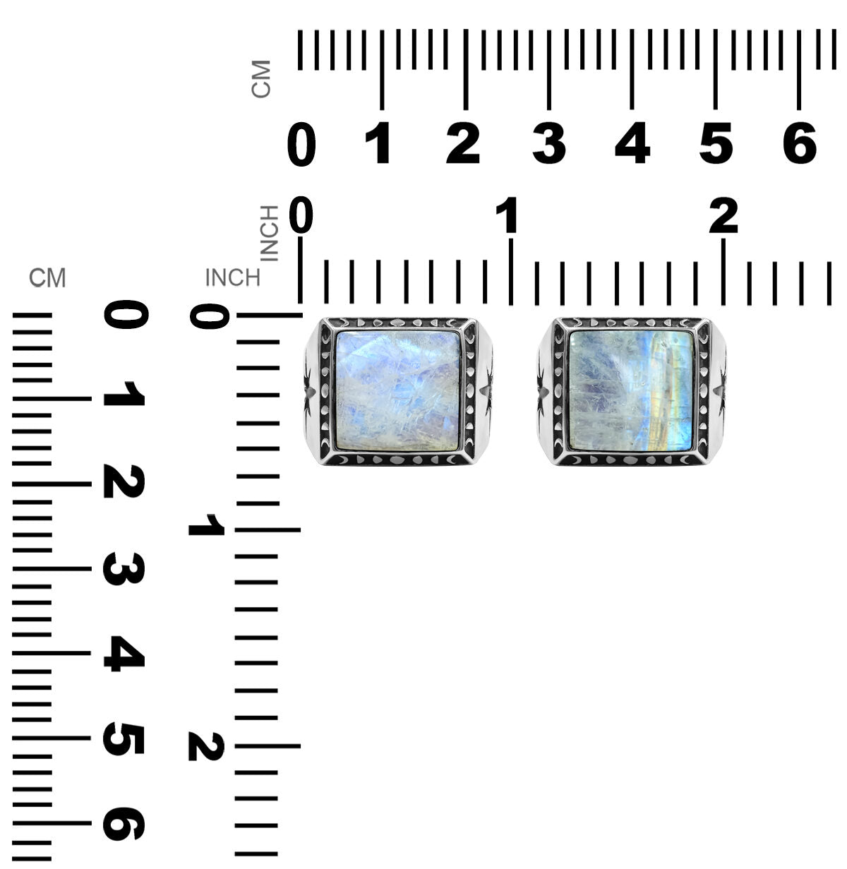Starborn Rainbow Moonstone Square Men's Ring with Octagram in Sterling Silver