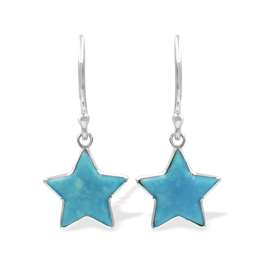 Starborn Turquoise Star Dangle Earrings in Sterling Silver