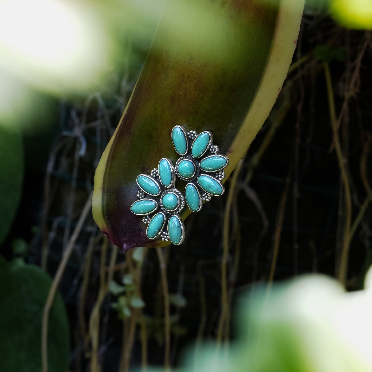 Starborn Campitos Turquoise Half Flower Post Earrings in Sterling Silver