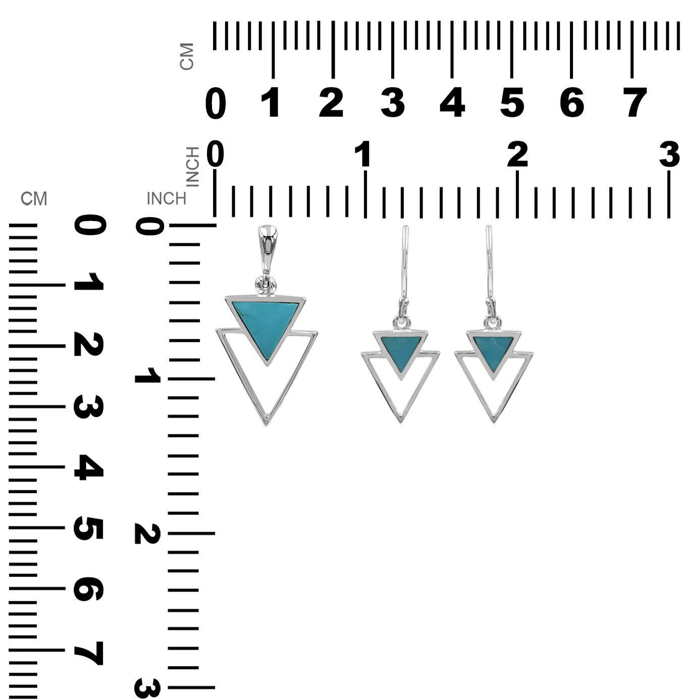 Starborn Turquoise Stacked Triangle Pendant and Earring Set in Sterling Silver
