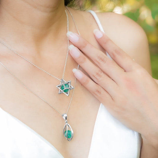 Starborn Emerald Crystal Caged Pendant in Sterling Silver - Small
