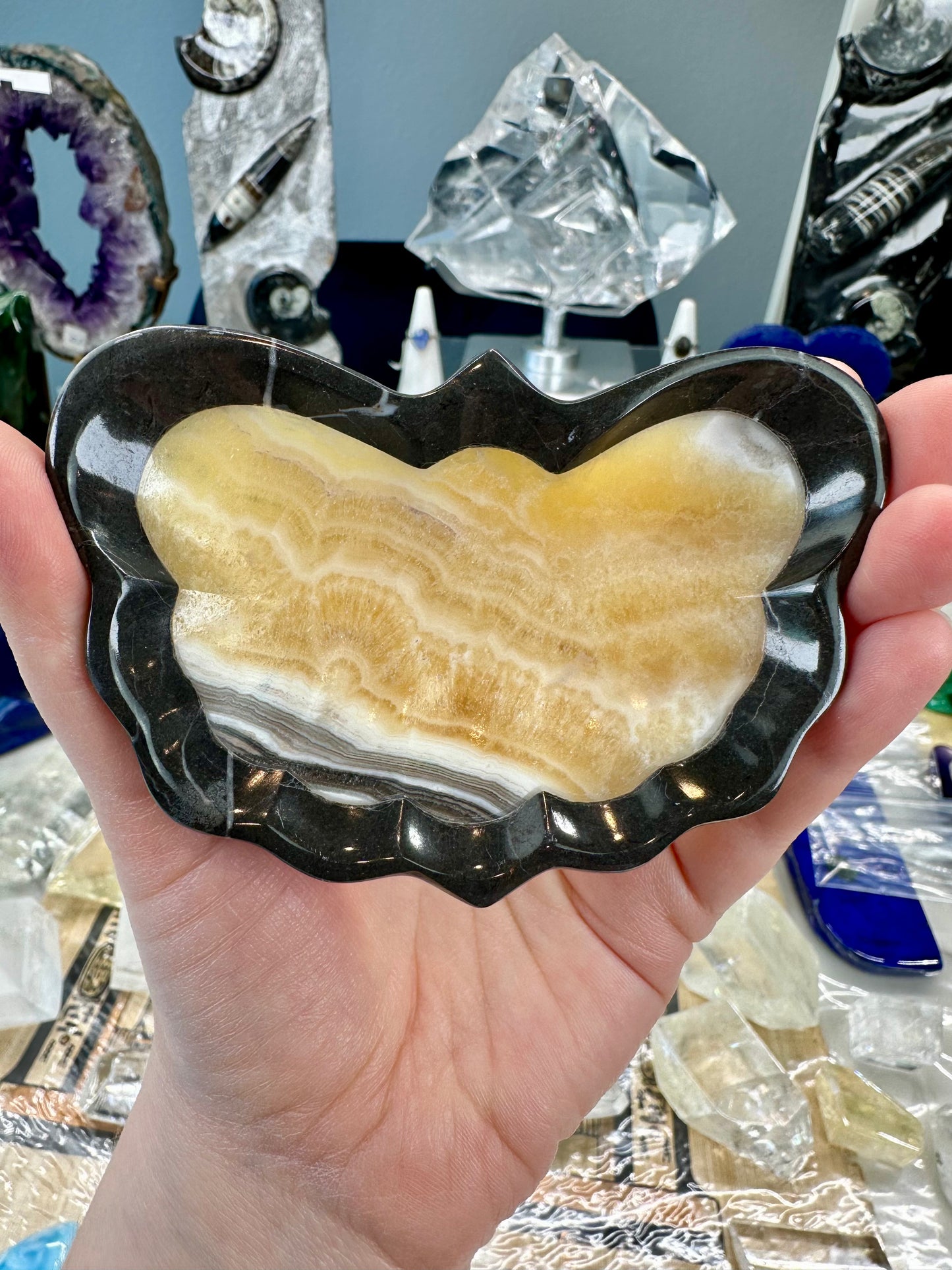 Calcite & Marble Butterfly Bowl A