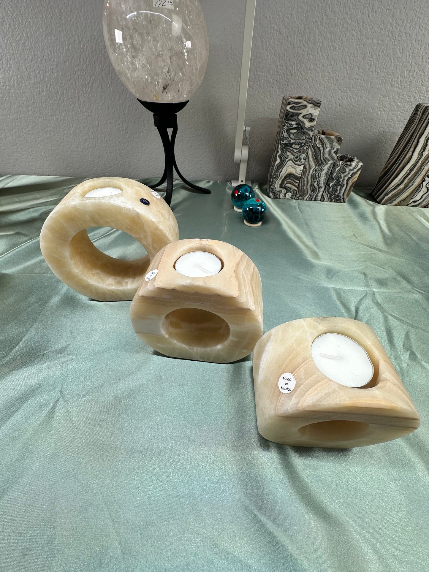 Orange Calcite Donut Candle Holders A