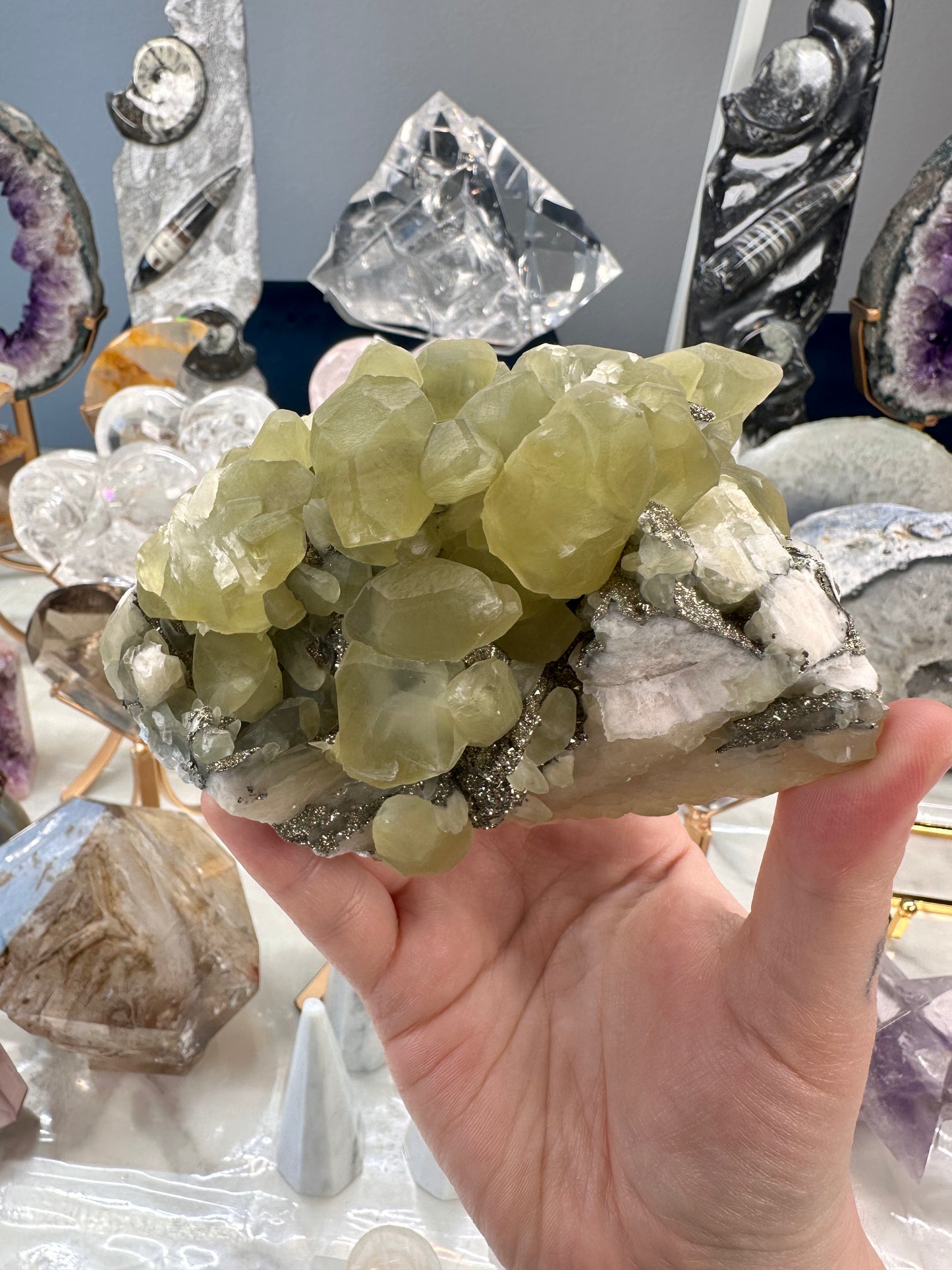 Calcite, Pyrite, & Peach Stilbite