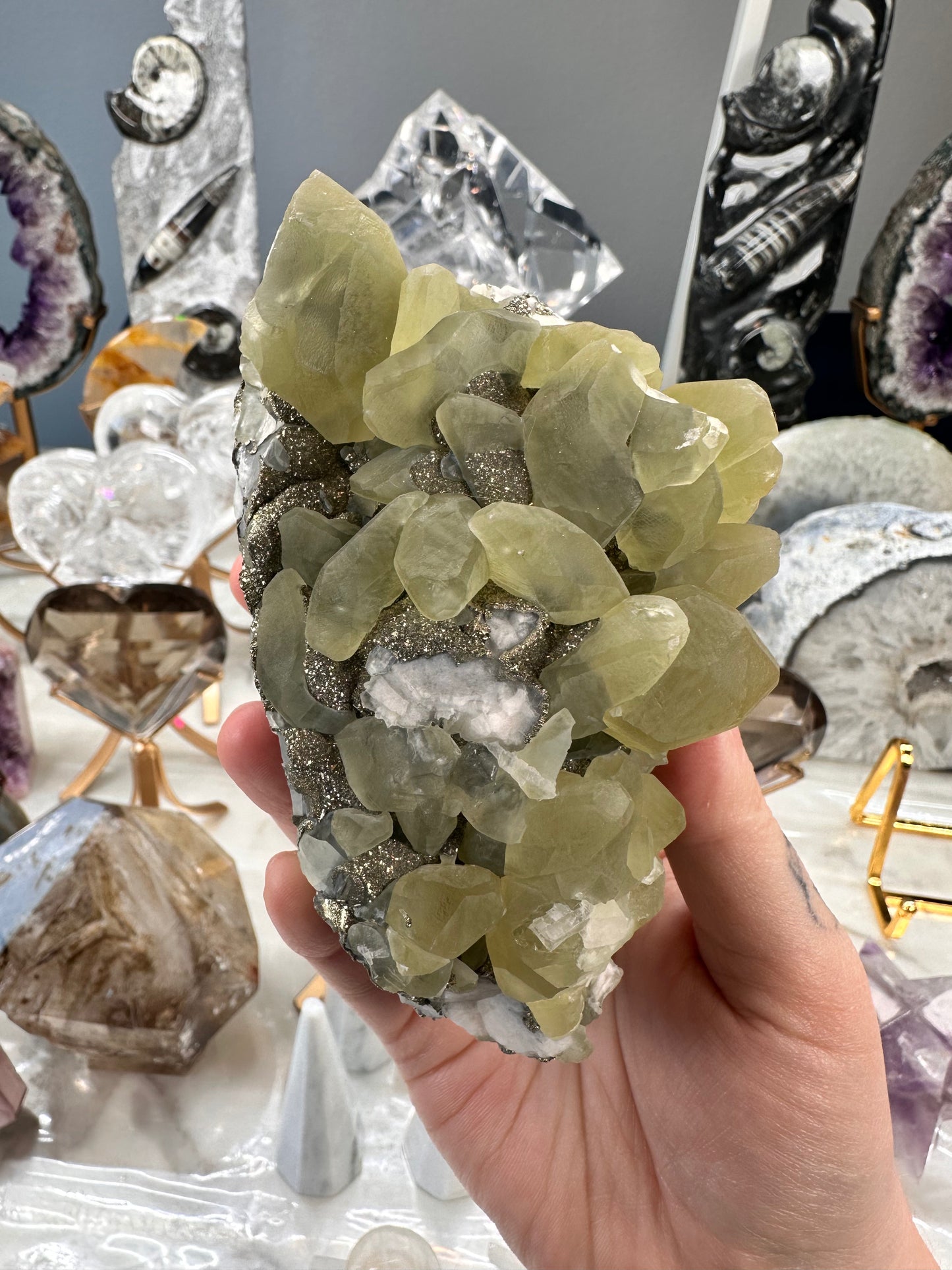 Calcite, Pyrite, & Peach Stilbite