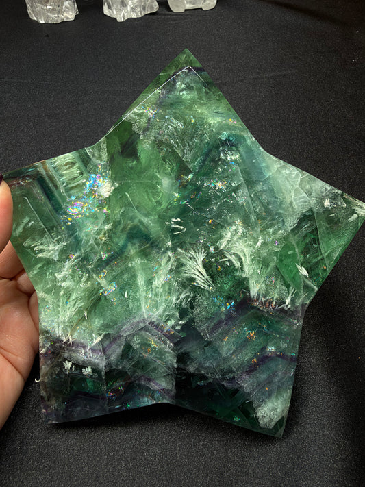 Fluorite Star with Rainbows and Feathering