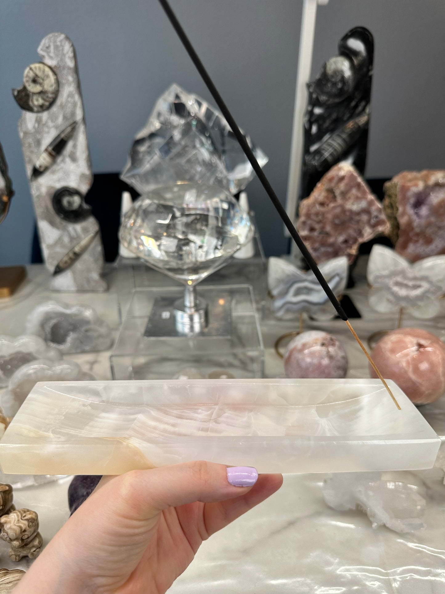 White Calcite Incense Holder C