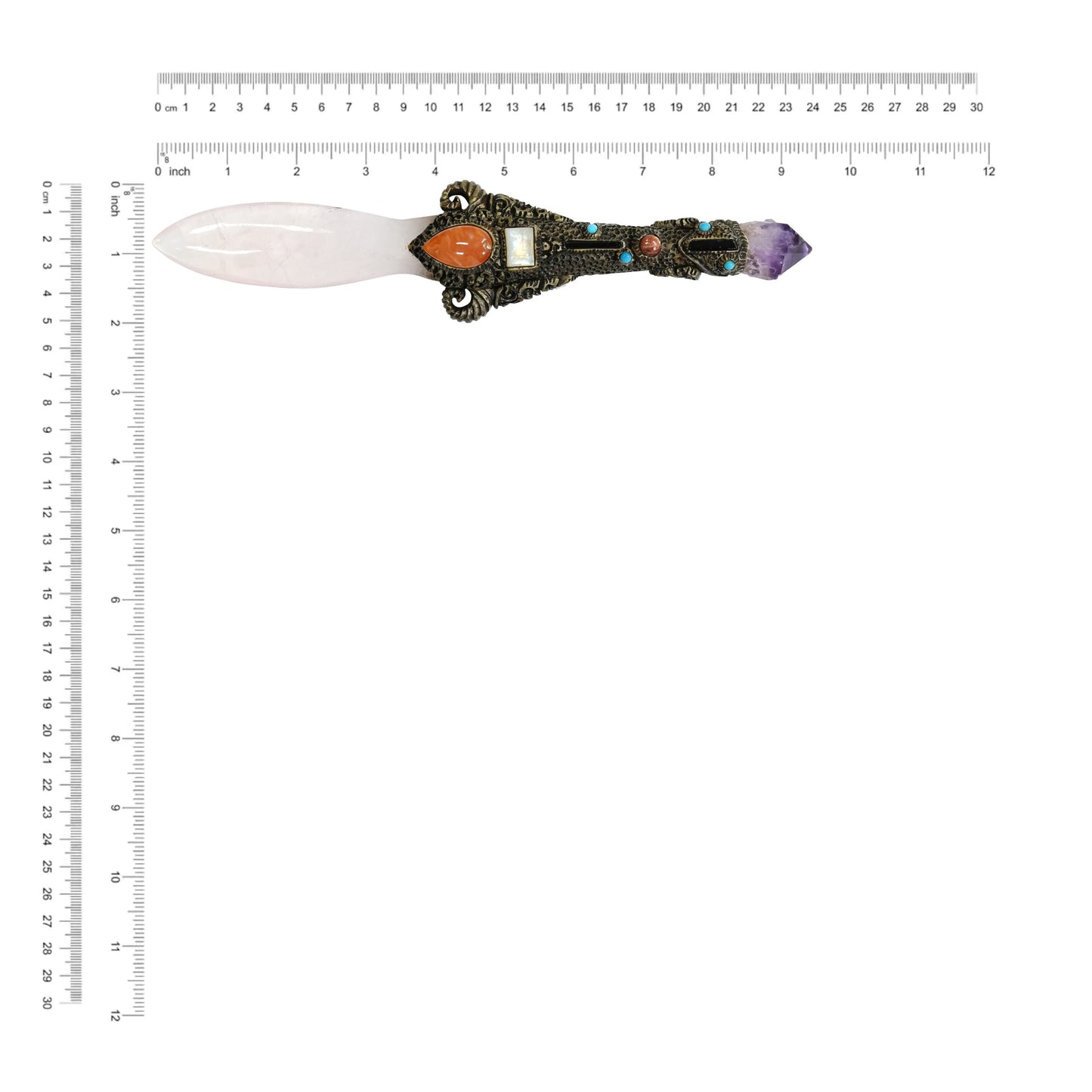 Starborn Rose Quartz Crystal Wand with Decorative Gemstone Inlay Clay Handle