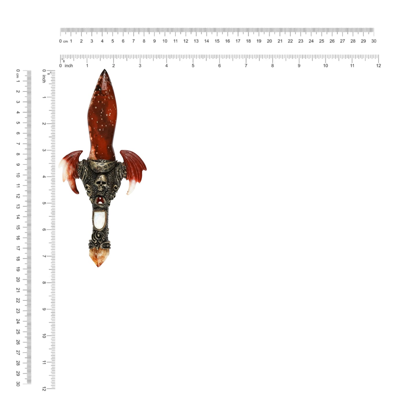Starborn Red Jasper Crystal Wand with Red Jasper Wings and Decorative Gemstone Inlay Clay Handle
