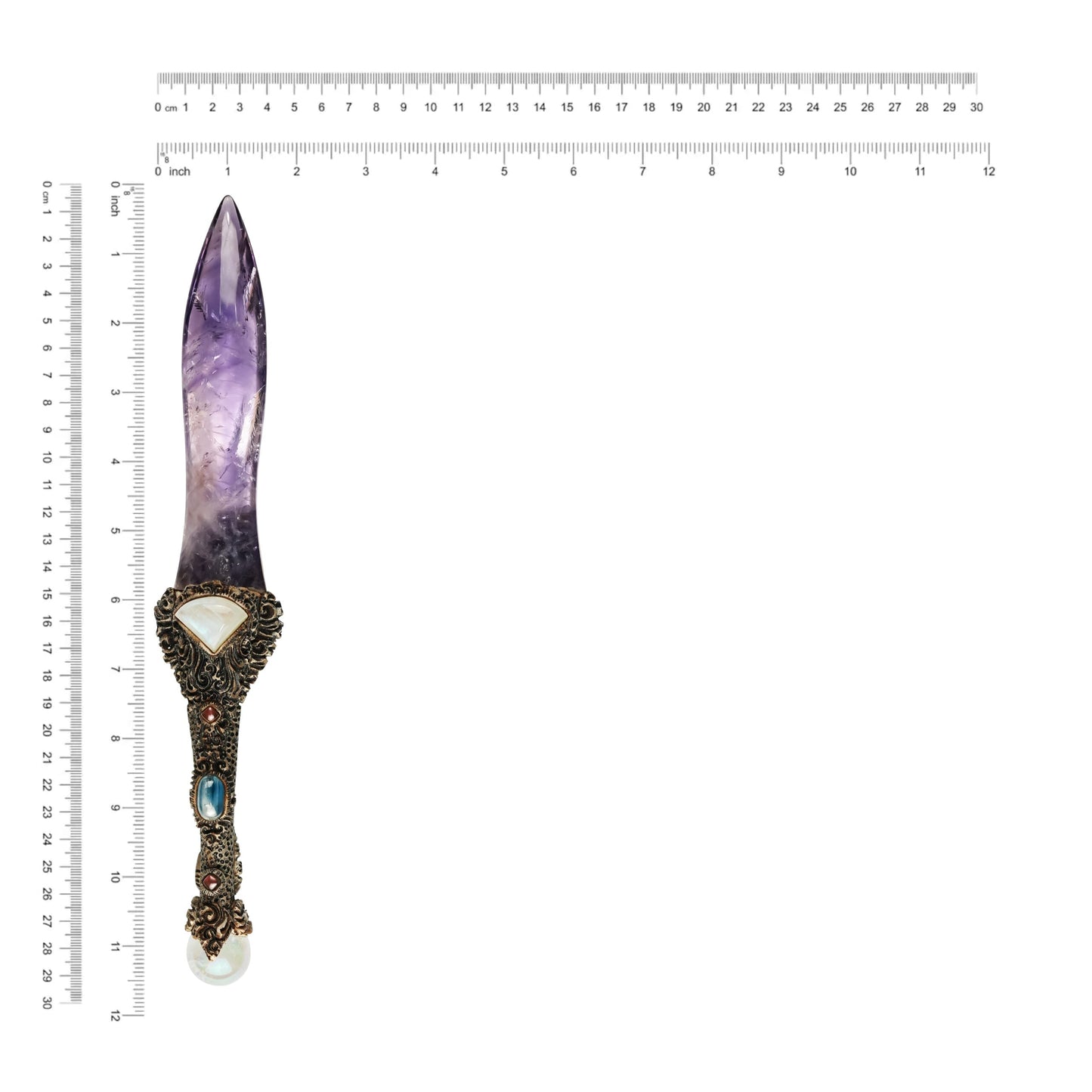 Starborn Chevron Amethyst Crystal Wand with Decorative Gemstone Inlay Clay Handle